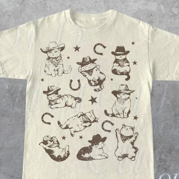 Tops - Cowboy Cats And Kittens Western Cowboy Vintage T-Shirt, Retro 90s
